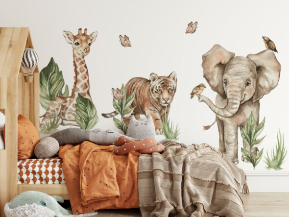 Tiger, Elefant und Giraffe Wandaufkleber
