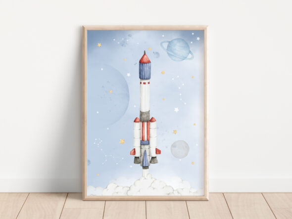 Poster einer fliegenden Rakete