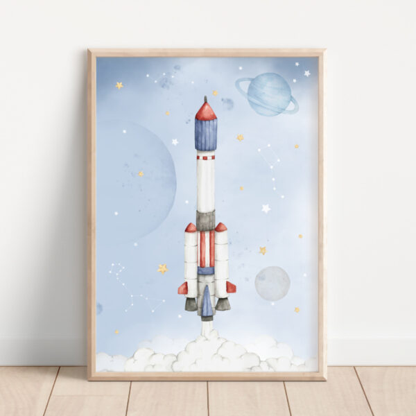 Poster einer fliegenden Rakete